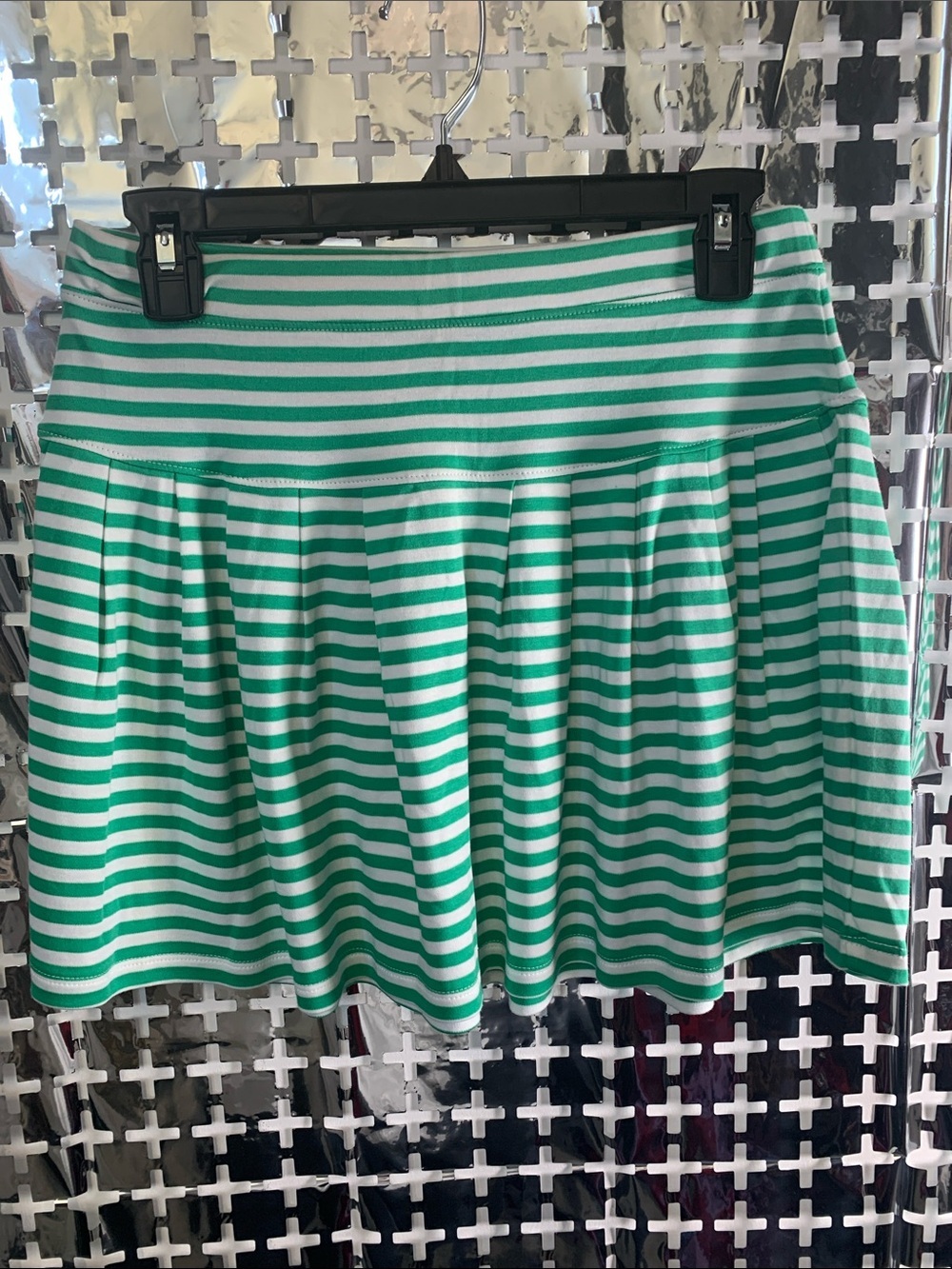 Classic Prep White and Green Striped Circle Skirt